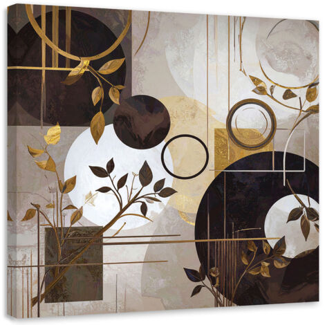 Impresión de Imagen, Abstracción moderna de círculos y hojas en marrón, 30x30