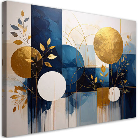 Impresión de Imagen, Círculos abstractos hojas azul y dorado, 30x20