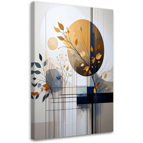 Impresión de Imagen, Círculos y hojas abstractos marrón beige, 20x30