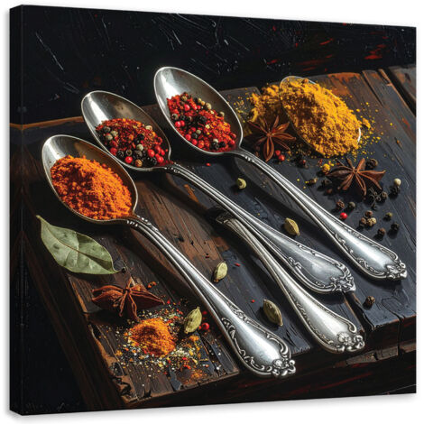 Impresión de Imagen, Especias en cucharas de plata, 20x20