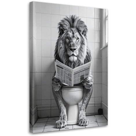 Impresión de Imagen, León gracioso leyendo el periódico en el baño en blanco y negro, 20x30