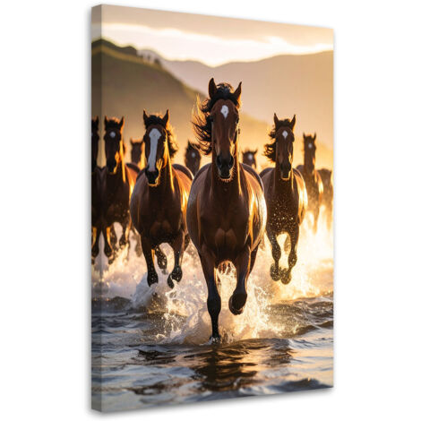 Impresión de Imagen, Manada de caballos corriendo por el agua, 20x30