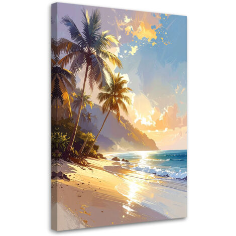 Impresión de Imagen, Paisaje de playa tropical en tonos pastel palmeras estilo boho, 40x60