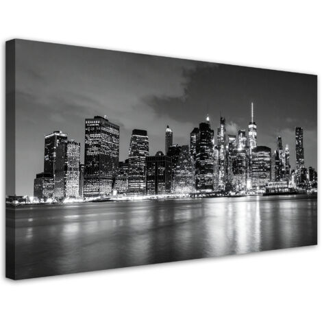 Impresión de Imagen, Panorama de la ciudad de Nueva York por la noche, 80x40