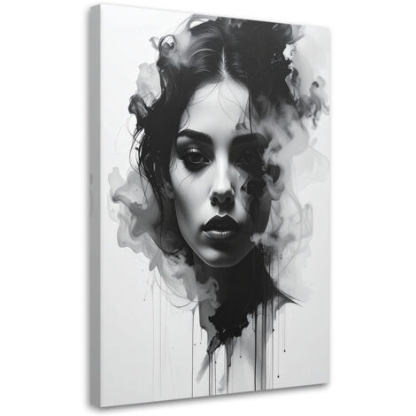 Impresión de Imagen, Retrato abstracto de mujer en blanco y negro con efecto de humo, 20x30