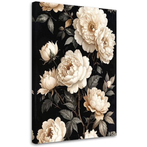 Impresión de Imagen, Rosas blancas sobre fondo negro elegante decoración floral de pared en estilo glamour, 20x30