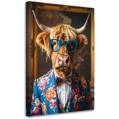 Impresión de Imagen, Vaca escocesa con traje colorido glamour, 40x60