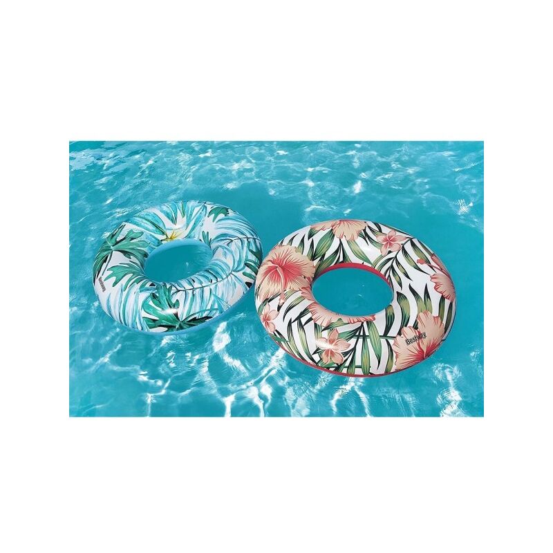 Trade Shop Traesio - Piscina Hinchable Donut Floral 119Cm Palmeras Tropicales 3623