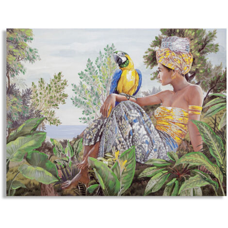 EPIKASA Impresión sobre Lienzo Tropical 1, Madera, Tejido, Multicolor, 120x3x90 cm