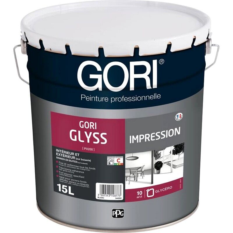 Impression Gori glyss universelle murs, plafonds et menuiseries intérieures et bois extérieur Couleur: Blanc - Conditionnement: 15 Litres