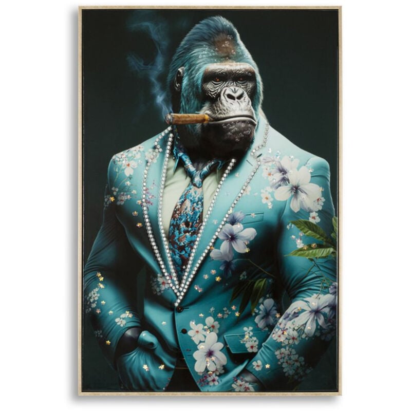 Impression sur Toile Gorille 5, Métal, Bois, Tissu, Multicouleur, 62x4x92 cm