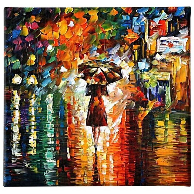 Impression sur Toile Sous la Pluie 1, Polyester, Bois, Multicouleur, 60x3x60 cm