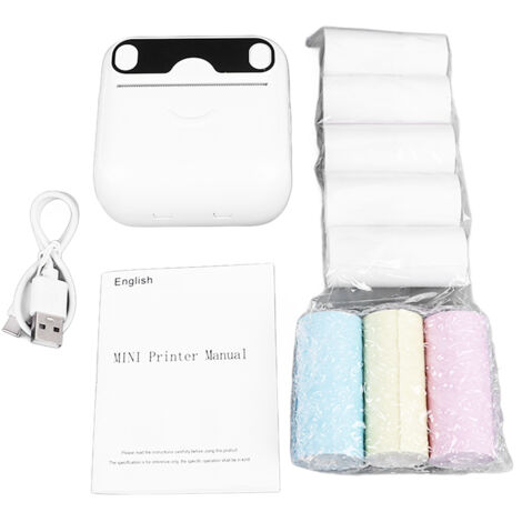 Imprimante de poche sans encre, connexion Bluetooth, pour impressions de documents et notes, portable et compacte.