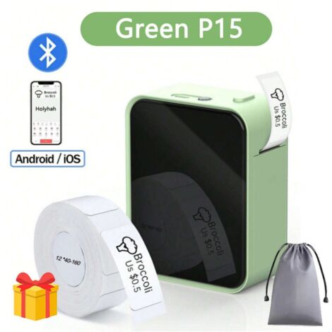 Imprimante d'étiquettes Bluetooth portable P15, vert vif