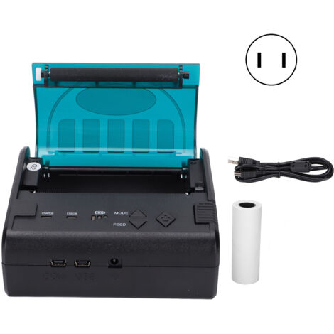Imprimante thermique portable 80mm pour tickets de supermarché et livraison, compacte et stable, 100‑240V prise US