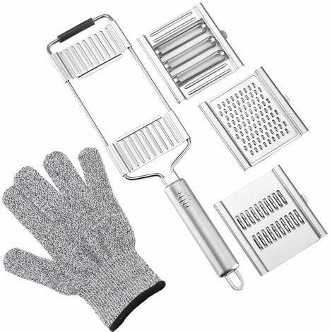 VOLAVO Improved Vegetable Slicer 4-in-1 Multi-Function Vegetable Chopper Stainless steel vegetable cutter for vegetables, fruits, cheese, lemon in the kitchen (4 in 1 + glove)