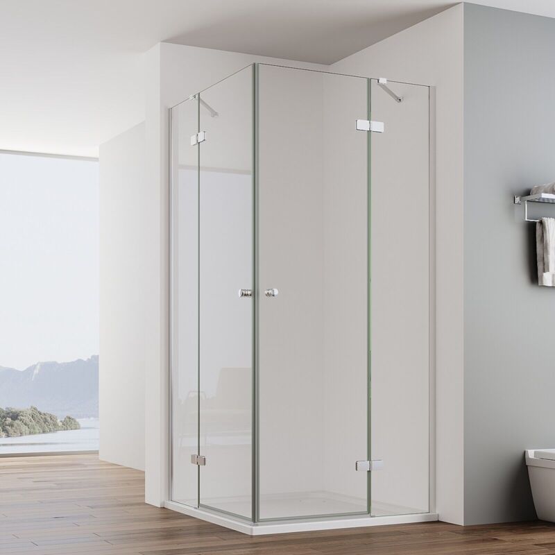 Impts - Cabine de douche accès d'angle avec porte à charnières Porte de douche pliante Paroi de douche en verre véritable 6mm egs Cabine de douche