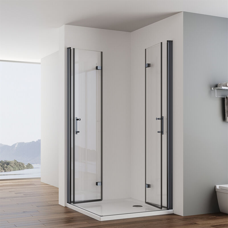 Impts - Noir Cabine de douche accès d'angle double porte bi-pliage Paroi de douche 6mm verre véritable Porte bi-pliage 70x70x195cm Sans bac à douche
