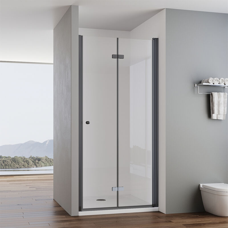 Impts - Noir Porte en niche Cabine de douche Porte bi-pliage 180° Porte de douche Paroi de douche 6mm esg verre de sécurité Séparation de douche
