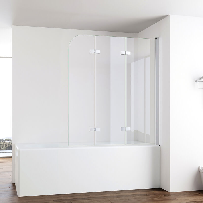Paroi de douche pour baignoire 140x140cm en 3 parties Paroi pliante pour baignoire Pliable Paroi de douche 6mm esg Paroi pliante pour baignoire