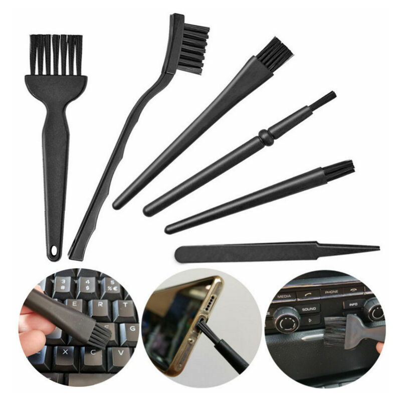 In 1 Black Anti-Static Brush Portable Handle Cleaning Keyboard Brush Clamp Kit Set of 6 Pcs