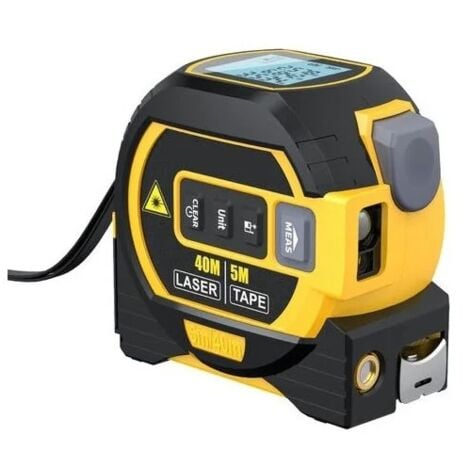 SJQKA in 1 Digital Laser Meter with Crossed Laser Line, 131Ft Digital Laser Rangefinder, 16Ft Tape Measure with LCD Backlight for Distance, Area, Volume