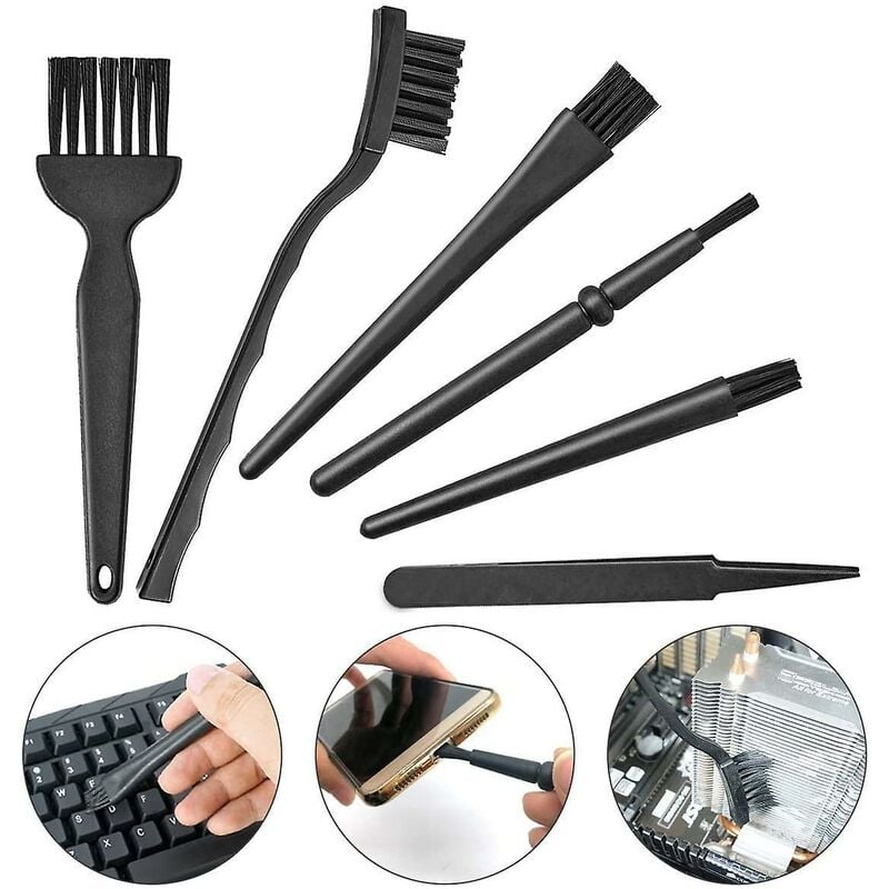 In 1 Plastic Small Handle Portable Anti-Static Nylon Brushes Cleaning Keyboard Brush Kit, Black (Zip Bag)