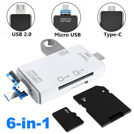 in 1 TF Flash Speicher SD Kartenleser USB Typ C Tragbarer USB Adapter 3 Slot Speicherkartenleser für MacOS Windows Linux PC Laptop Smartphone 1pc (Weiß)