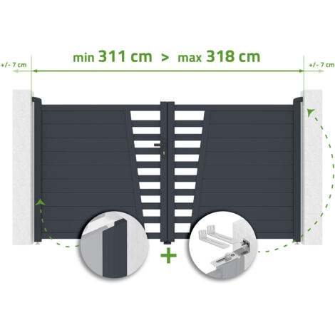 In Der Breite Verstellbares Doppelflügeltor 3 m CERVINA H.160 cm Aluminium Grau