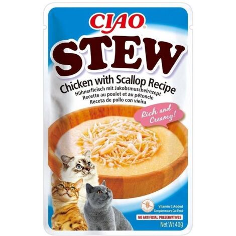 INABA CIAO Nassfutter-Delikatesse für Katzen: Hühnchen- und Jakobsmuscheleintopf, 24 x 40 g