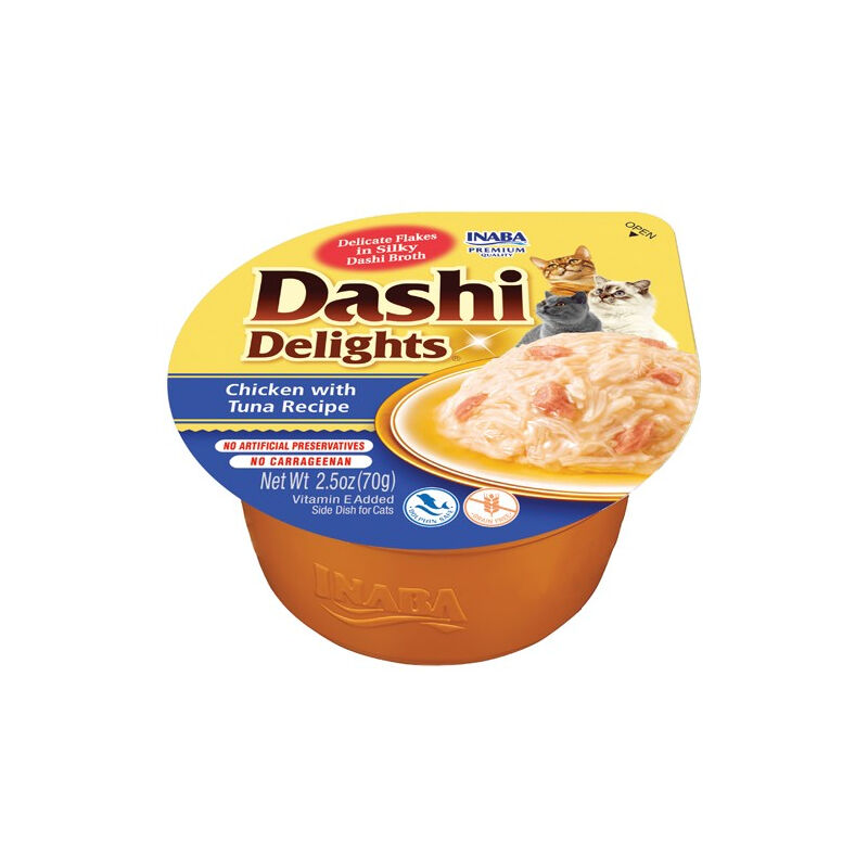 Inaba Dashi Delights - Morceaux Dans Un Bouillon De Flocons De Bonite Au Poulet & Thon - 1 X 70g - Topping - Riche En Protéines