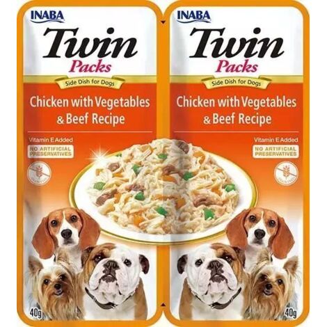 Inaba Dog Packs Duo Morceaux de viande effilochée aux légumes en gelée 2x40g - Poulet, légumes, bœuf 2x40g