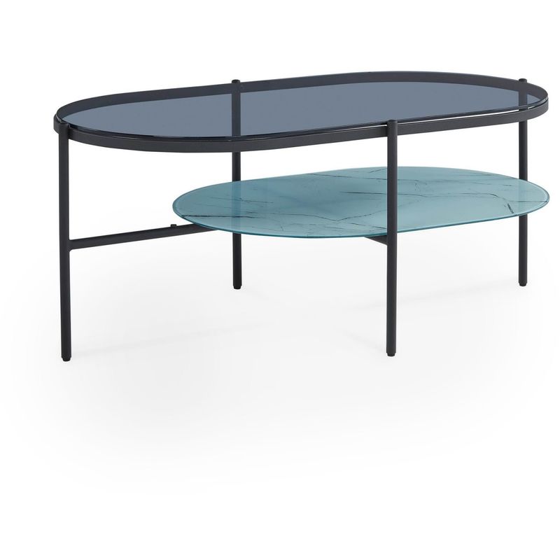 INAE - Table basse ovale en verre et métal noir design - Noir