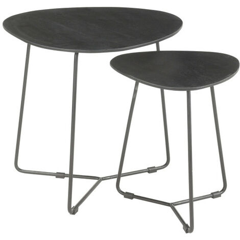 INAYA-Set de 2 Tables basses gigognes en Manguier teinté noir et métal