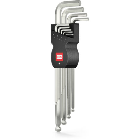 INBUS® 70167 Innensechskant Winkelschrauberdreher Set mit Kugelkopf 9teilig 1.5 bis 10 mm XL Winkelschlüssel