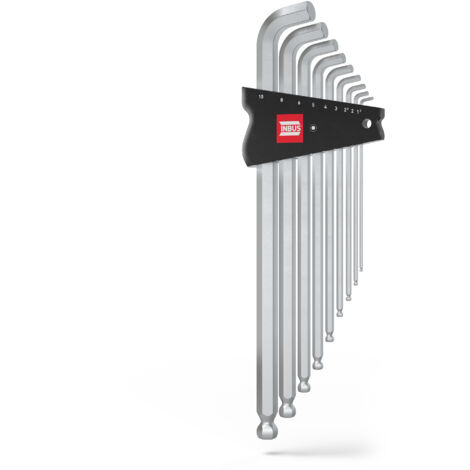 INBUS® 70211 Innensechskant Winkelschrauberdreher Set 100° mit Kugelkopf 9teilig  1.5 bis 10 mm XL Winkelschlüssel