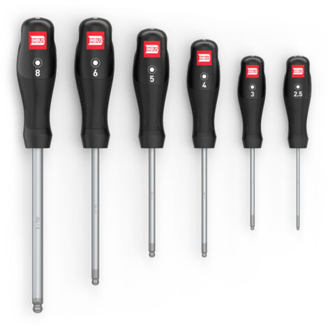 INBUS® 79863 Innensechskant Winkelschrauberdreher Set 6tlg, 2.5–8mm, mit Kugelkopf & HybridTouch Winkelschlüssel