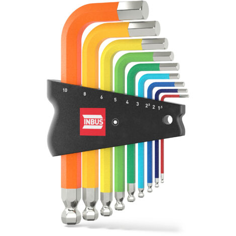INBUS® 79870 Innensechskant Winkelschrauberdreher Set 9tlg, 1.5–10mm, mit ColorGrip bunt & Kugelkopf Winkelschlüssel
