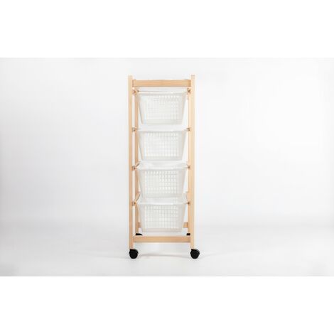 Inca Carrello Da Cucina Salvaspazio In Legno Di Faggio Con 4 Ceste Colore Naturale