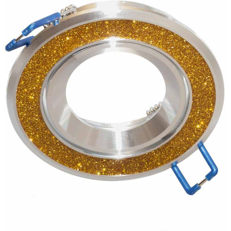 Image of Vetrineinrete - Incasso porta faretto orientabile in acciaio supporto tondo per faretti decorato con brillantini glitter oro