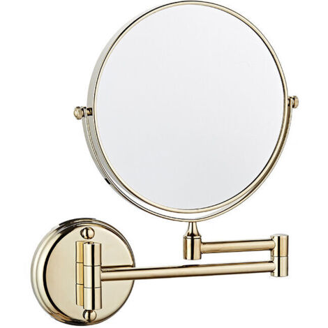 inch (20cm) Double Sided Folding Wall Mounted Cosmetic Mirror, 3X Magnification, for Bathroom, Toilet, Bedroom, Gold