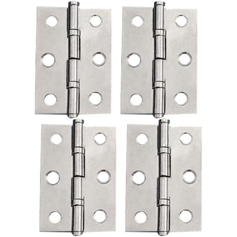 Inch (50x39x1.2mm) 4pcs. Stainless Steel Hinge - Cabinet Door Hinges, Furniture Hinges, Folding Hinges for Drawers, Boxes, and Windows, Silver
