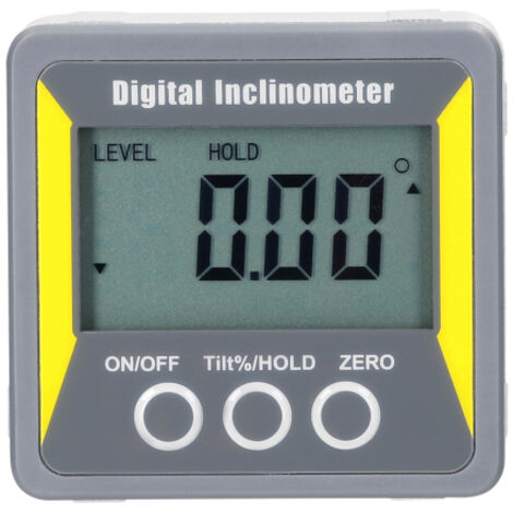 Inclinomètre multifonction écran LCD 4x90° niveau à bulle aimants règle d'angle mesures absolues relatives arrêt automatique maintien données