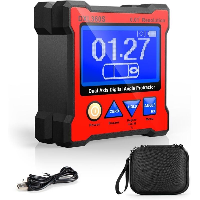 SNQ - Inclinomètre Numérique Magnetique DXL360S Rapporteur Numérique avec lcd, Inclinomètre Numérique à Deux Axes, Haute Précision ±0.05°, pour le