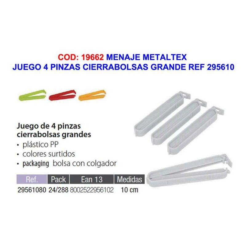 

MIBRICOTIENDA menaje metaltex juego 4 pinzas cierrabolsas grande ref 295610