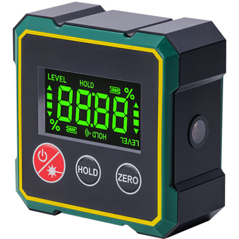 Inclinómetro digital recargable de 4 x 90°, nivel digital magnético de 4 caras de alta precisión ±0,2°, transportador de ángulos digital con pantalla LCD, IP54