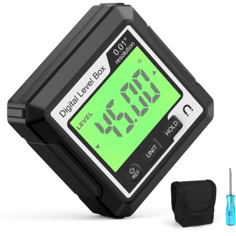 Inclinómetro magnético 3 en 1, nivel digital y transportador de ángulos, inclinómetro versátil de 4 x 90°, pantalla LCD, medidor de profundidad, 4 unidades conmutables.