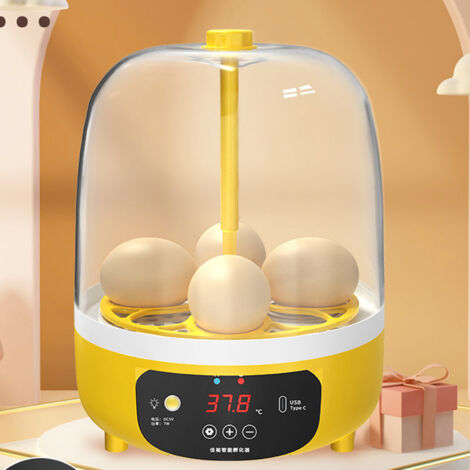 [Incubadora en miniatura] [Función de volteo automático de huevos] [4 huevos] Control óptico de temperatura/humedad, silencioso, conexión USB, para niños, familias, fines educativos, pollos, patos