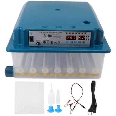 Incubateur 36 œufs ABS numérique pour volailles avec contrôle automatique de la température, double système électrique pour poulets, oies et canards, bleu, prise UE 25
