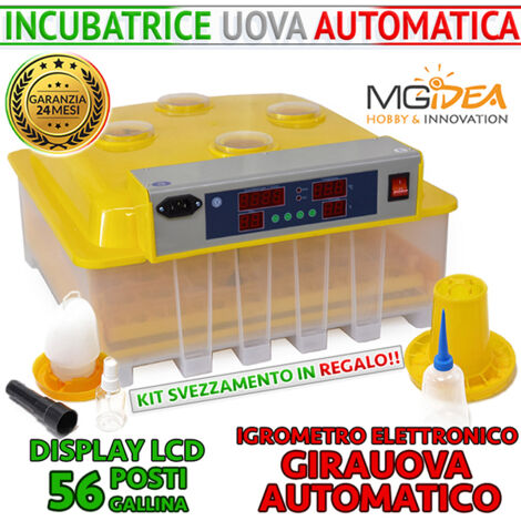 INCUBATRICE 56 PLUS POSTI AUTOMATICA GIRAUOVA IGROMETRO KIT SVEZZAMENTO COVA UOVA